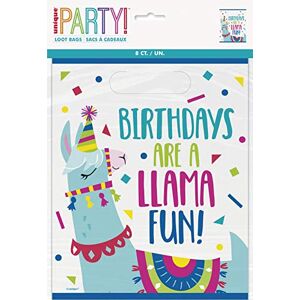 Unique Party- Llama Birthday Party Loot Bags   8 Pcs 73233-Pochettes Cadeau-Fête d'anniversaire à thème Paquet de 8, 73233, Nylon/A - Publicité