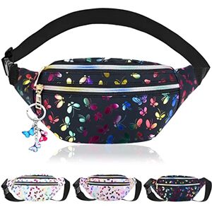 HEAWAA Sac Banane Holographique Femme, Sacoche Banane Ville Imperméable Cuir PU, Sac de Taille Réglable avec Pendentif Papillon Porte-clés pour Filles Voyage Randonnée Camping Les activités de Plein air - Publicité