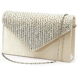 Kaever-eu Kaever Femme Sacs Toutes les Saisons Satin Sac de soirée Cristal/strass pour Mariage Soirée/Fête Formel, Beige, 21 x 13 x 5 cm, Décontracté - Publicité