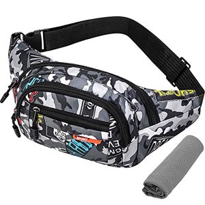 OHSN Waist Bag Camo Grande Capacité Sac Banane 1pcs Sport Sacs Bananes De Randonnée Vintage Tendance Imperméable Tissu Nylon avec Fermeture Éclair pour Le Vélo Les Vacances Randonnée Téléphone Bandoulière - Publicité