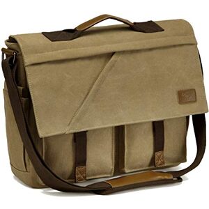 Kasgo Sac à Bandoulière Homme, Imperméable Vintage Sac Bandoulière Toile Sac de Messager avec Bandoulière Rembourrée Antichoc et Compartiment pour Ordinateur Portable 15,6 Pouces Housse Bagage Kaki - Publicité