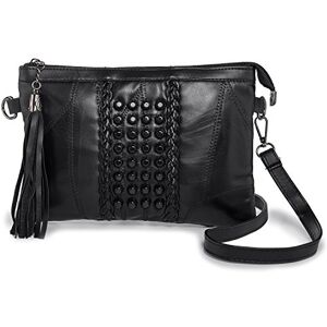 LaRechor Petit Sac Bandoulière Femme, Sac à Main en Cuir Souple Pochettes et Clutches Femme avec Sangle et Bracelet Sac de Frange Clous (Noir) - Publicité