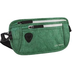 SAO ROQUE ® Sac Banane stylé (S) en Look Cuir, Femme Homme Ceinture de Voyage avec Blocage RFID et Compartiment Secret, Plat Imperméable Ajustable (Vert Foncé) - Publicité