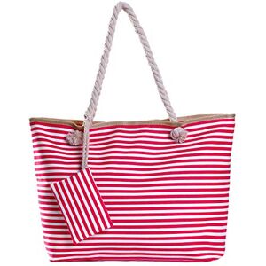 DonDon Grand sac de plage avec fermeture à glissière Sac shopping à bandoulière rayé blanc rose - Publicité