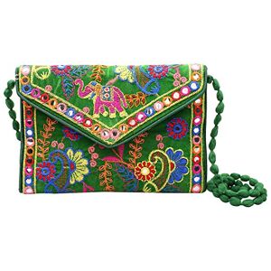 craft Trade pochettes vertes pour femmes – Mini sac à bandoulière brodé à la main du Rajasthan, pochettes pour cadeaux de fête de mariage - Publicité