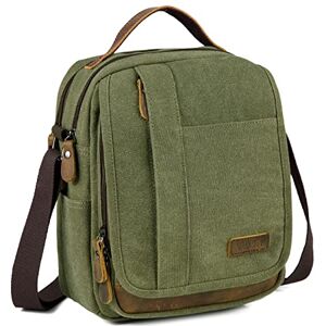 VASCHY Sacoche Homme Bandouliere, Sacoche Homme Sac à Main Unisex Rétro Résistant à L'eau en Toile et Cuir, Multi Poche Sac à Épaule Pochette Homme pour Ecole Voyage Affaires Armée Verte - Publicité