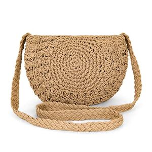 Jeesblsy Sac à Bandoulière Rond pour Femme, Sacs Plage d'Été en Coton Tissé, Petit Sac en Crochet Bohème Fait à la Main, Sac à Porter à l'Épaule pour Vacances, Fêtes, Voyage (Marron) - Publicité