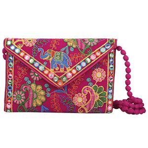 craft Trade pochette rose pour femme – Mini sac à bandoulière brodé à la main Rajasthani pour cadeaux de fête de mariage - Publicité