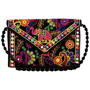 craft Trade pochettes noires pour femmes – Mini sac à bandoulière brodé à la main du Rajasthan, pochettes pour cadeaux de fête de mariage - Publicité
