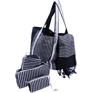 Fouta Futée Ensemble sac cabas et accessoires en coton fouta noir et lurex argent Noir 45x35x15cm