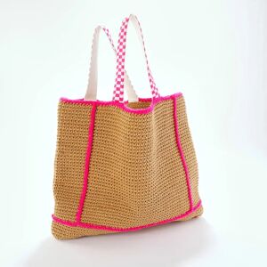 Sac cabas effet crochet finitions contrastees - BlancheporteVoila votre nouveau sac de plage, indispensable par son look effet crochet et par sa belle dimension ! Il est rehausse de finitions contrastees vives et lumineuses, et par des anses motif damier 