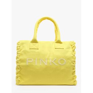 Sac Porté Épaule Logo Shopper Coton Pinko Jaune - Publicité