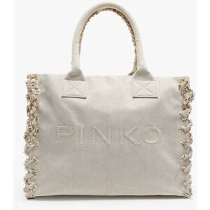 Sac Porte Épaule Logo Shopper Coton Pinko Beige