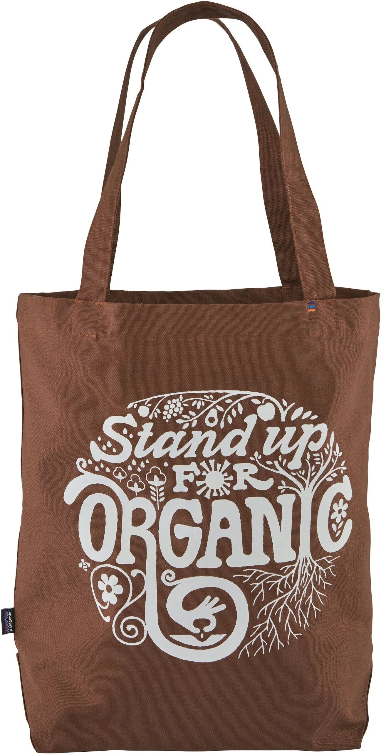 Patagonia Market Tote - Durable Bag from Organic Cotton, Root Revolution Graphic: Earthworm Brown