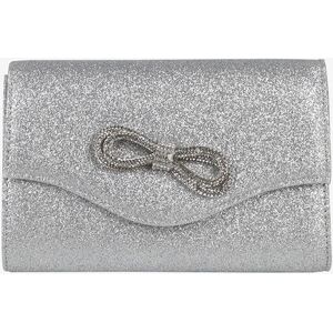 Solada Pochette rigida glitterata con fiocco di strass Pochette donna Argento taglia Unica