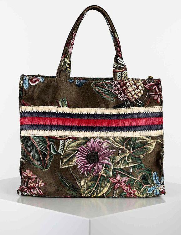 Solada Borsa shopper in tela con fantasia floreale Borse a Spalla donna Verde taglia Unica