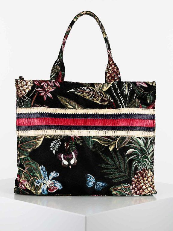 Solada Borsa shopper in tela con fantasia floreale Borse a Spalla donna Nero taglia Unica