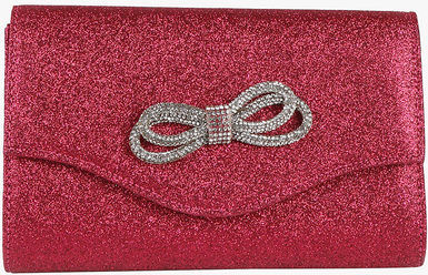 Solada Pochette rigida glitterata con fiocco di strass Pochette donna Rosso taglia Unica