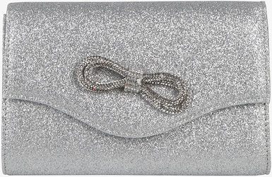 Solada Pochette rigida glitterata con fiocco di strass Pochette donna Argento taglia Unica