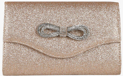 Solada Pochette rigida glitterata con fiocco di strass Pochette donna Beige taglia Unica