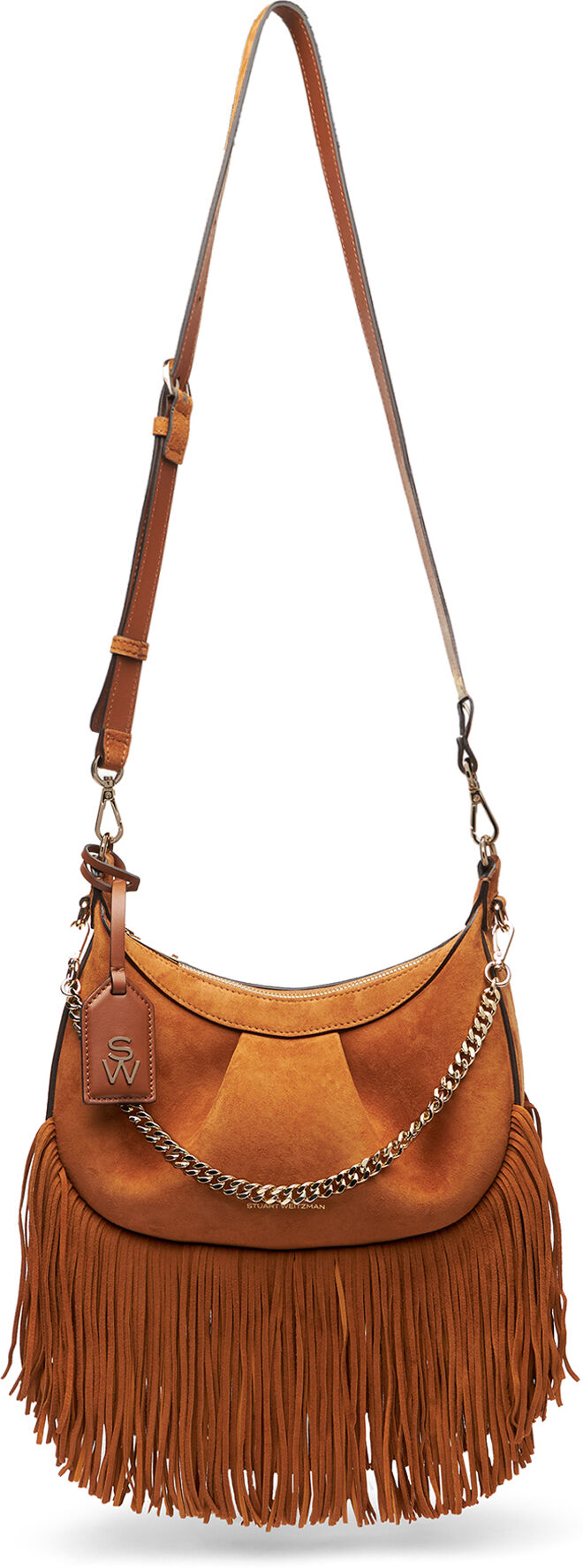 Stuart Weitzman Stellar Crescent Fringe Bag - Donna  Camel One Size