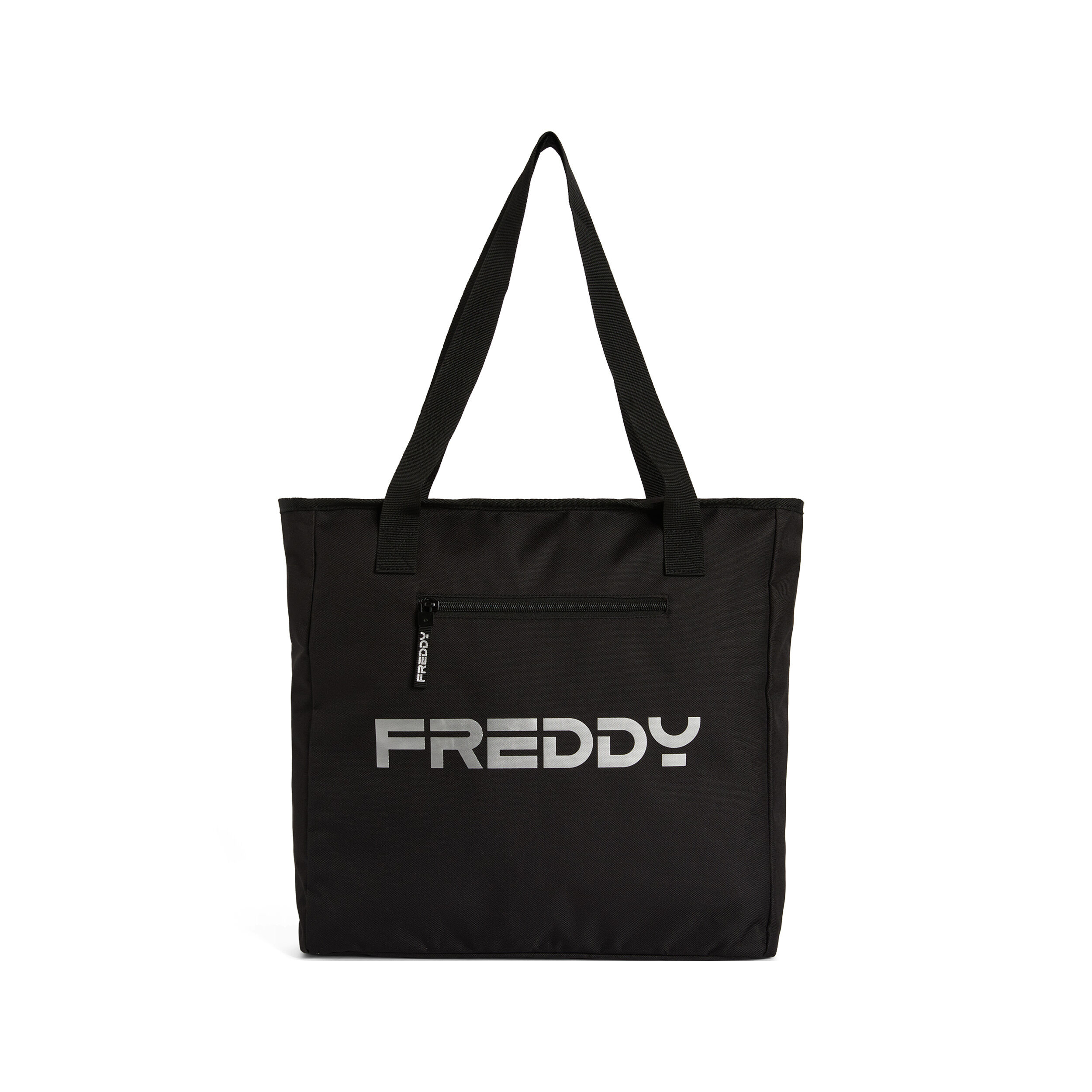 Freddy Borsa shopper in tessuto tecnico con grande logo argento Nero Donna Unica