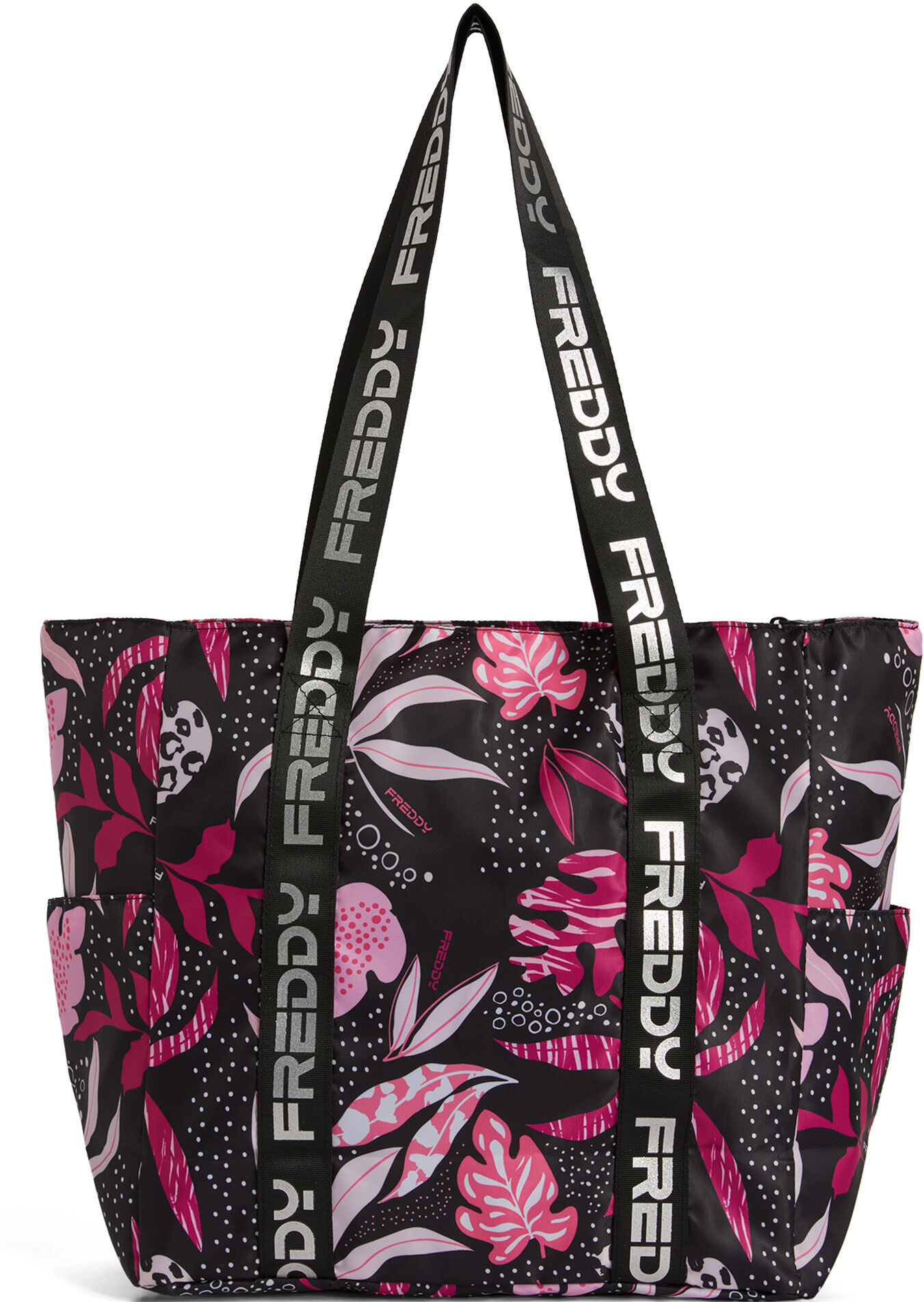 Freddy Borsa shopper stampa tropical con doppi manici logati argento Allover Tropical Leaves Pink Donna Unica