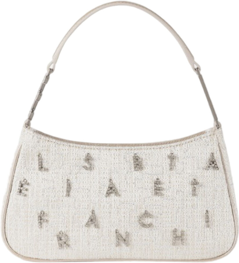 ELISABETTA FRANCHI BORSA A SPALLA IN TWEED LUREX CON LETTERING DI STRASS donna argento BS61A42E2 TU