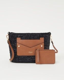 Dune London Davenporte Small crossbodytas van raffia met leren details - Zwart