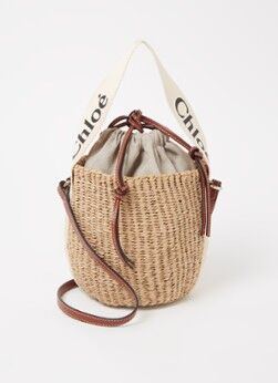 Chloé Small Woody Basket handtas van gerecycled raffia met leren details - Zand