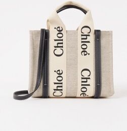 Chloé Woody Medium handtas van canvas met kalfsleren details - Gebroken wit