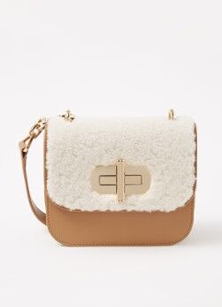 Tommy Hilfiger Mini crossbodytas van leer met schapenvacht details - Camel