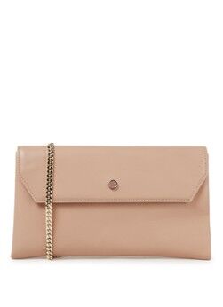 L.K.Bennett Dora clutch van leer met afneembare schouderriem - Beige