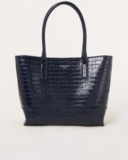 L.K.Bennett Lacey shopper van leer met crocostructuur - Donkerblauw