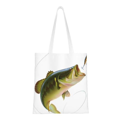 IguaTu Gitaar het Winkelen Zakken, Grote Capaciteit Herbruikbare Canvas Tote Bags voor het Winkelen en, aas met vislijn eten kleine vis, Eén maat