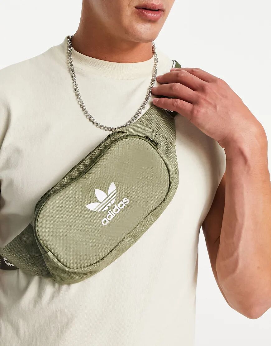 adidas Originals adicolor bum bag in khaki with branded strap-Green  Green