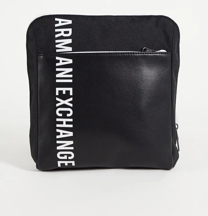 Armani Exchange text logo messenger bag in black  Black