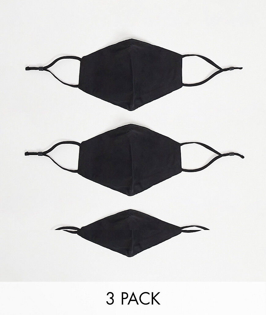 ASOS DESIGN 3 pack face covering with adjustable straps nose clip and bag in black  Black