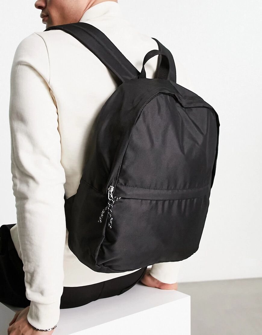 ASOS DESIGN backpack in black nylon with contrast puller  Black