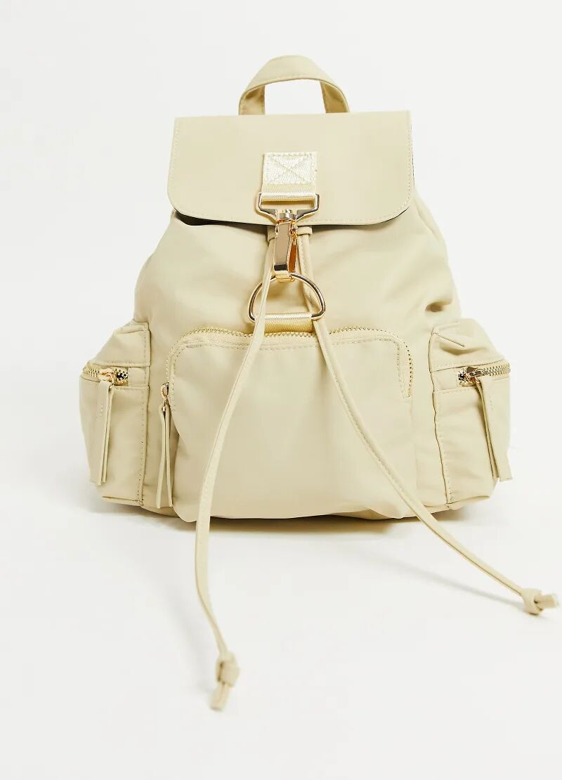 ASOS DESIGN backpack with dog clip detail in sand-Neutral  Neutral