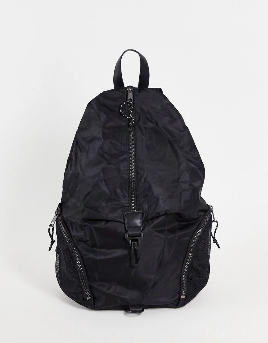 ASOS DESIGN backpack with front clip detail in black nylon  Black