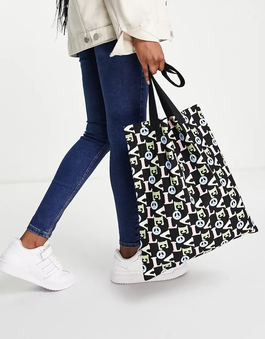 ASOS DESIGN canvas tote bag in love print-Multi  Multi