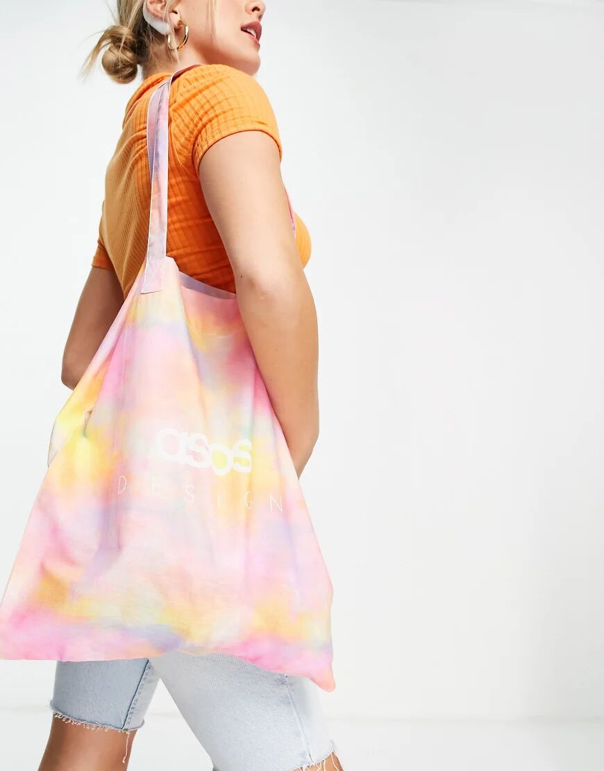 ASOS DESIGN organic cotton branded tote bag in pink tie dye-Multi  Multi