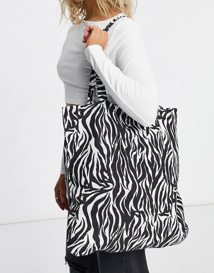 ASOS DESIGN organic cotton shopper bag in zebra print-Multi  Multi