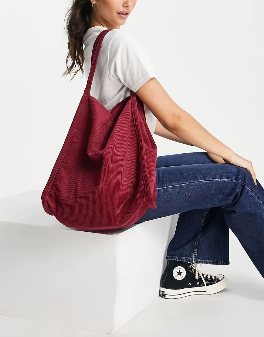 ASOS DESIGN shopper bag in burgandy cord-Red  Red