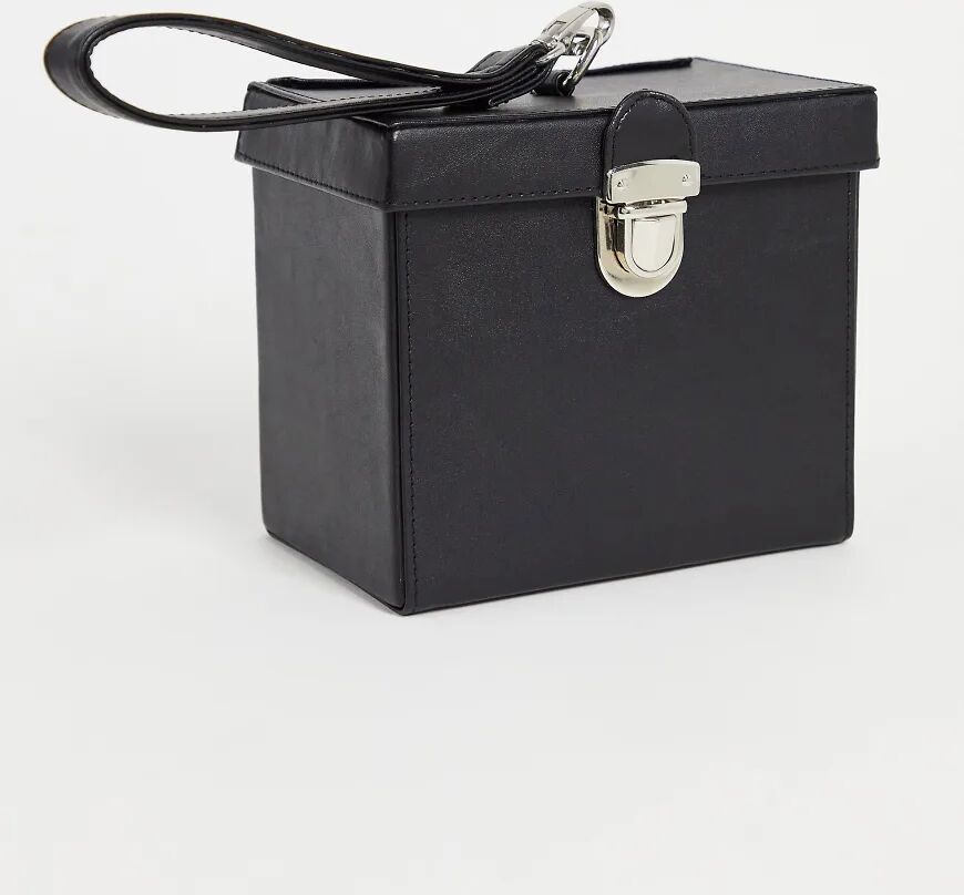 ASOS DESIGN structured box bag in black faux leather with grab handle  Black