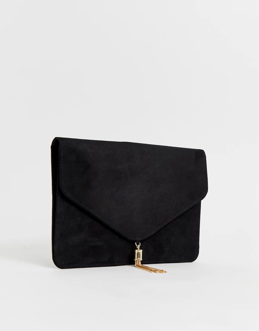 ASOS DESIGN tassel clutch bag-Black  Black