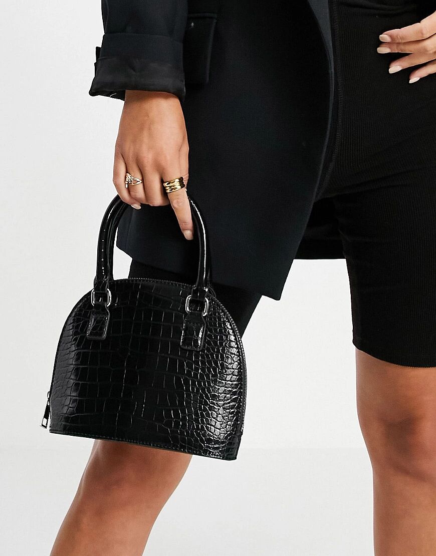 ASOS DESIGN top handle bowler bag with detachable crossbody strap in black croc  Black