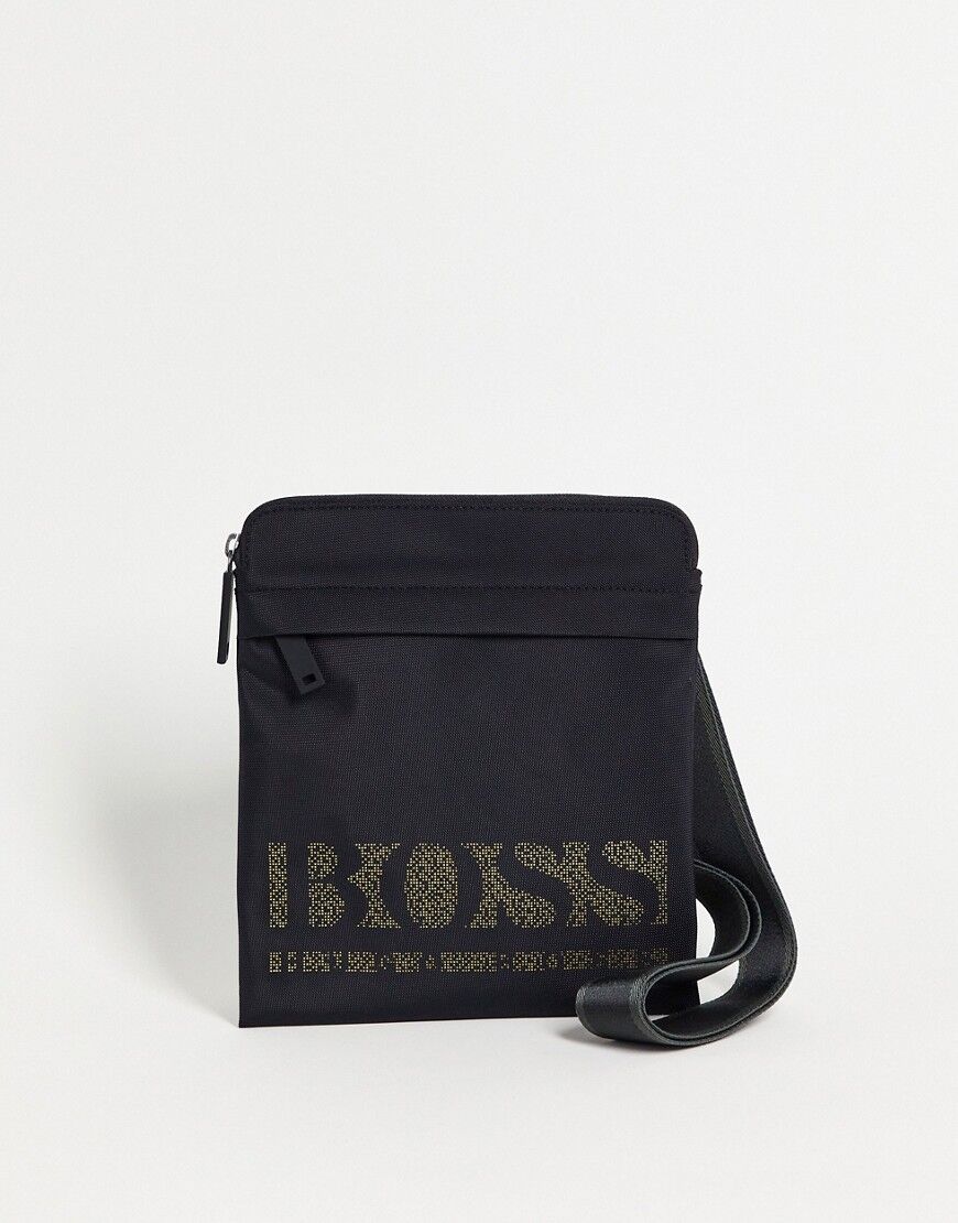 BOSS Magnified large logo cross body in black  Black