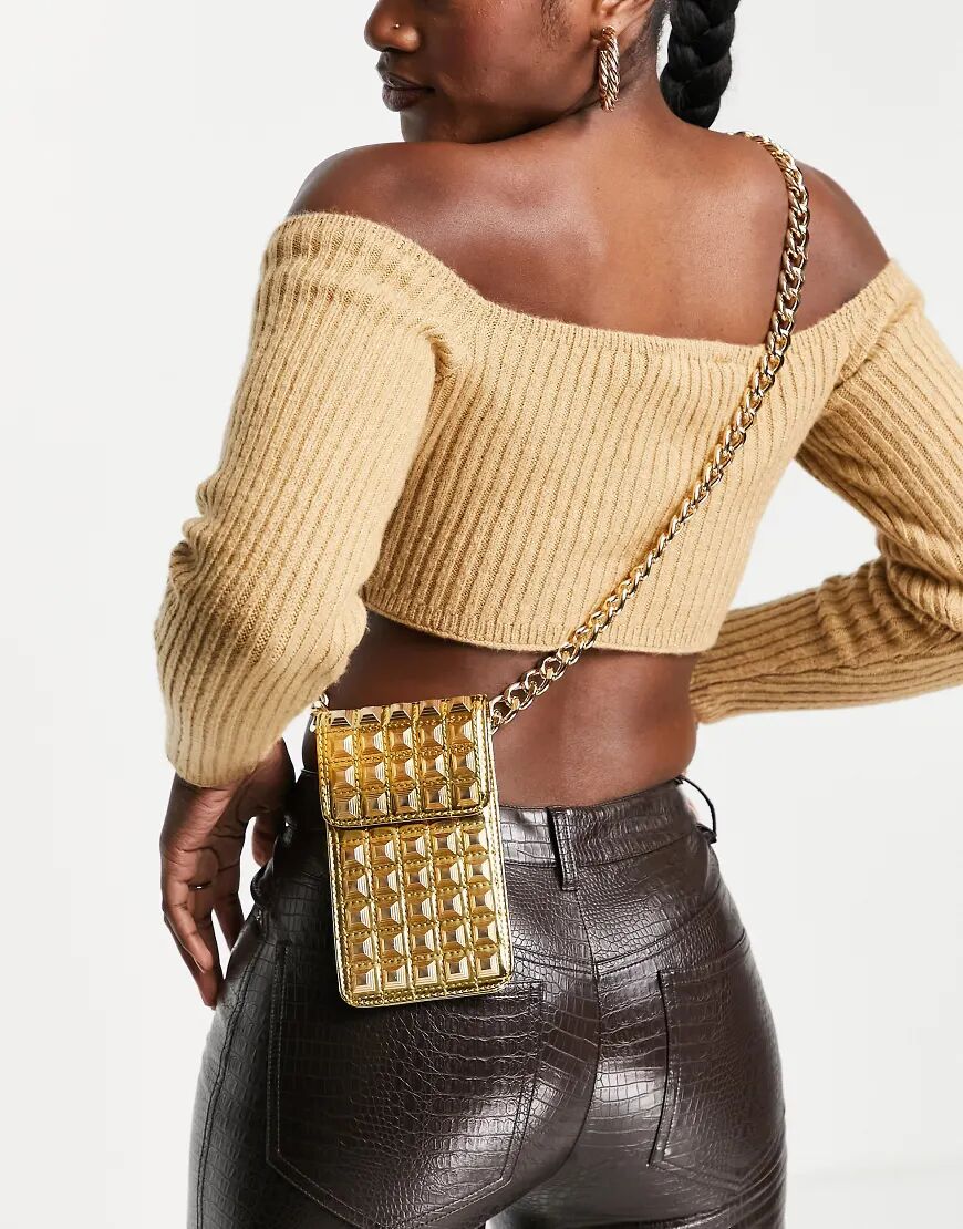 Carvela pixie studded phone bag in gold  Gold